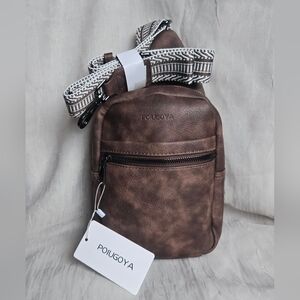 Faux Leather Brown Sling Bag/ Cross Body